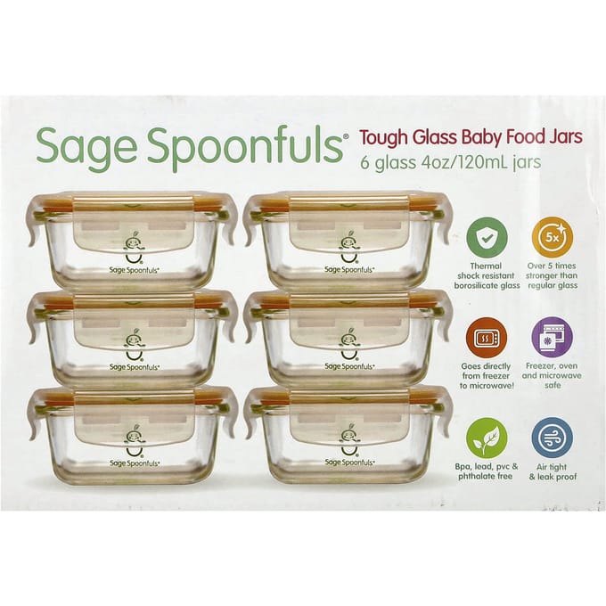Stevige Glazen Babyvoedingscontainers, Set van 6, 120ml (4 Oz) Elk beige