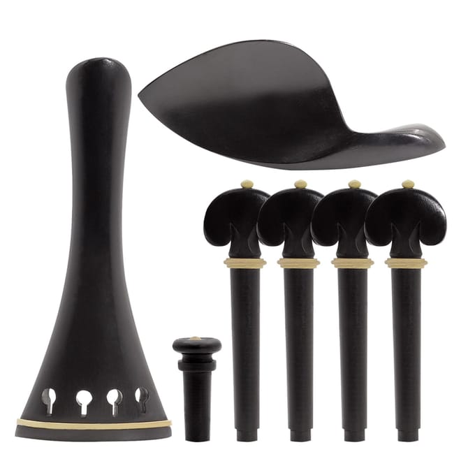 4/4 Viool Accessoire Onderdelen Set Ebbenhout met Staartstuk Kinrust Eindpen Stempennen zwart