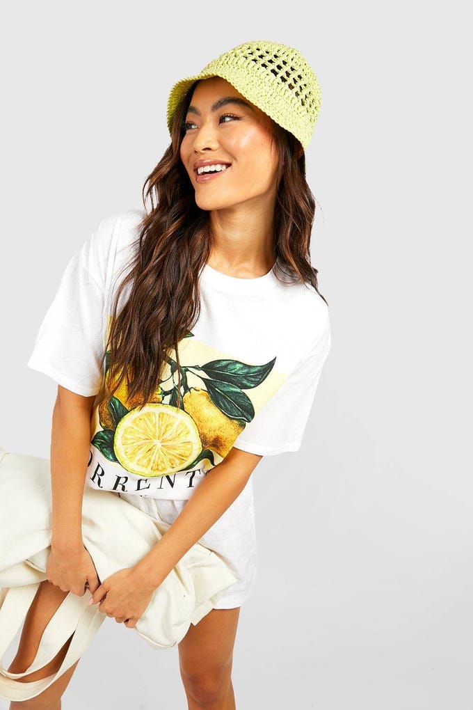 boohoo Dames Sorrento Lemon Oversized T-shirt | Wit | Maat: Large