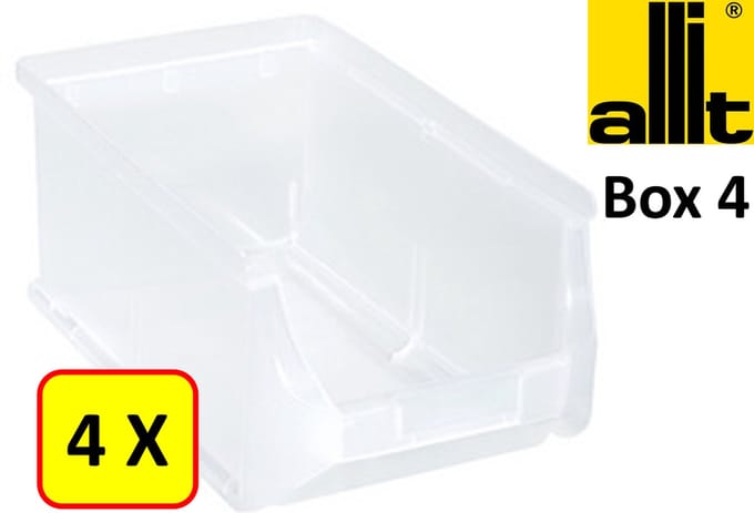 4 x Magazijnbak - grijpbak - stapelbak Allit - ProfiPlus Box 4 - 5,8 L - PP - transparant