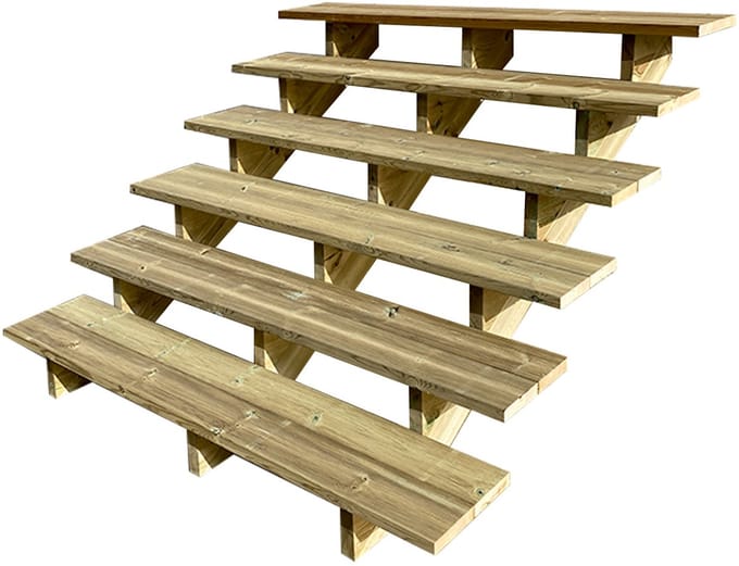 BERLIN Houten Buitentrap - 6 Open Treden 105 cm Hoog - 160 cm Breed