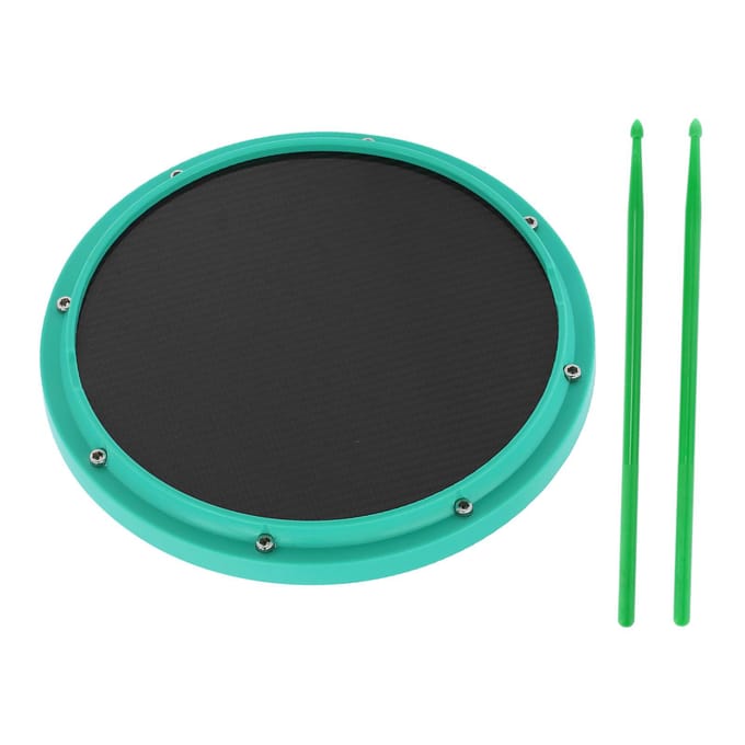 12in Drum Pad Percussie Training Koolstofvezel Antislip Schokabsorberende Mat met Drumstokken(Zee groen gray