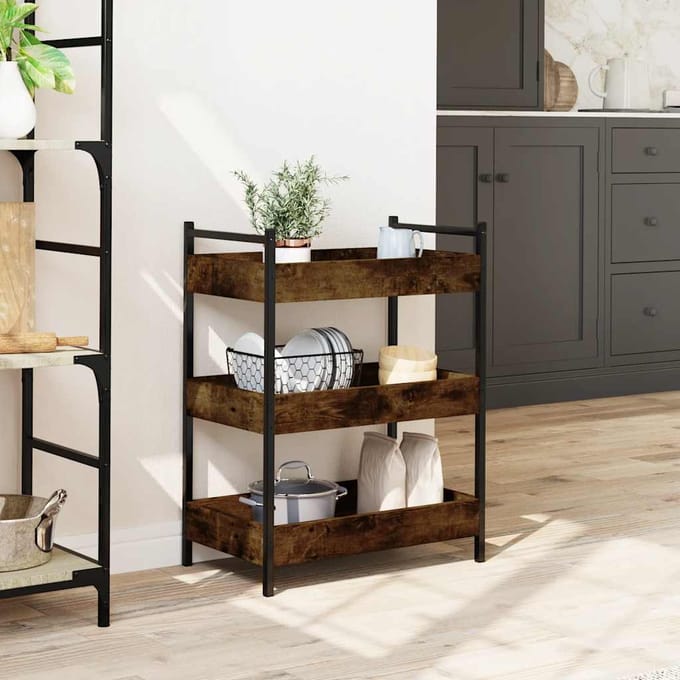 vidaXL - Keukentrolley - 50x30x70 - cm - bewerkt - hout - gerookt - eikenkleurig