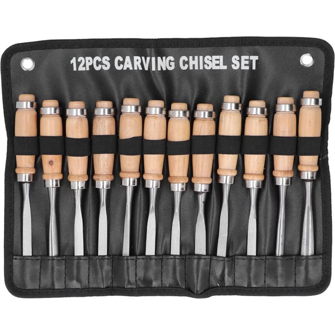 12 stuks houtbeitels, houtgroeven, afsteekgereedschap, houtbewerkingsaccessoires, 8 inch beige
