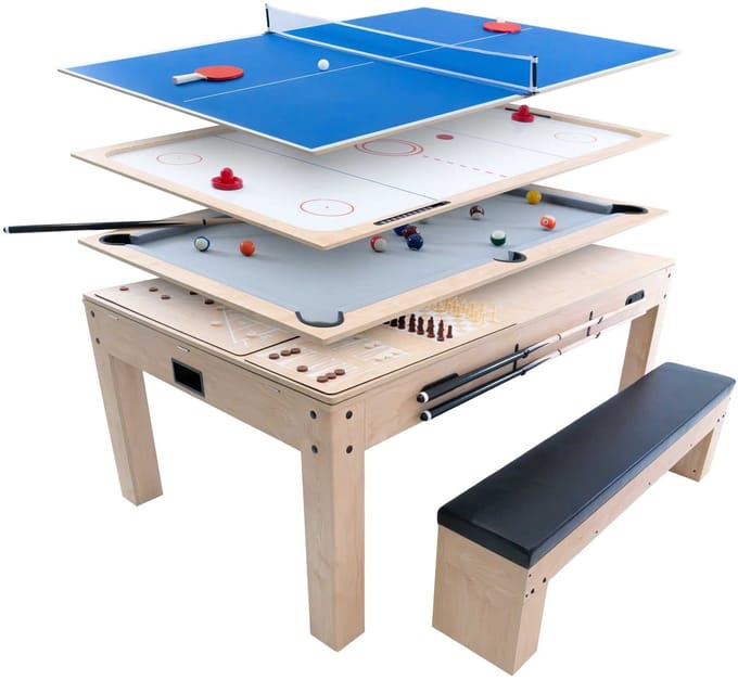 Spelentafel 7ft - 7-in-1 functies - eik - incl. opbergbank