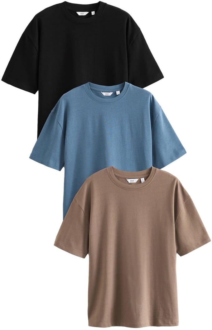 Next - Heren - Set van 3 dikke T-shirts met losse pasvorm - Blauw
