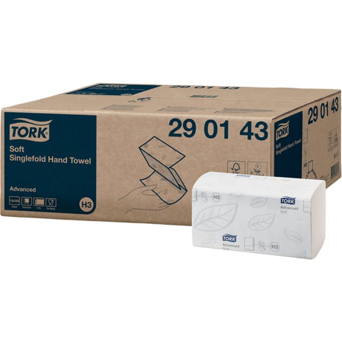 Handdoek Tork H3 Advanced singlefold 2-laags 226x230mm 15x250 vel wit 290143