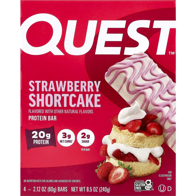 Quest Nutrition, Eiwitreep, Aardbeien Shortcake, 4 Repen, 60g (2,12 oz) Elk