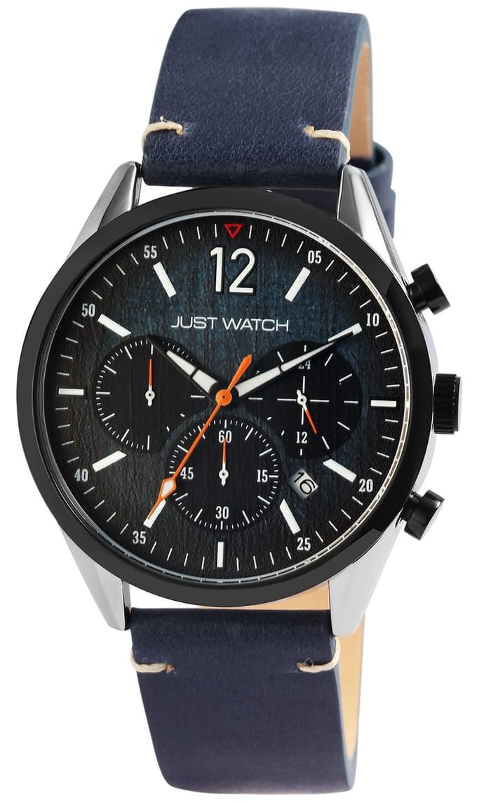 JUST WATCH Herenhorloge Echt leer Theodor, datumweergave