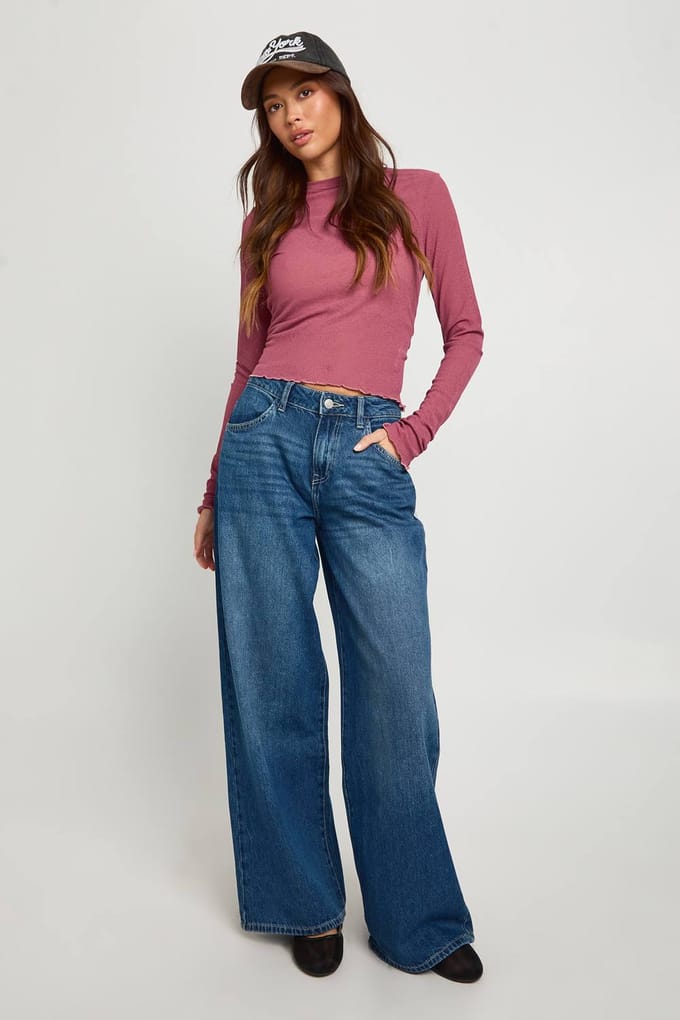 boohoo Dames Geribbeld getextureerd mesh top met lange mouwen | Rose Pink | Maat: 6