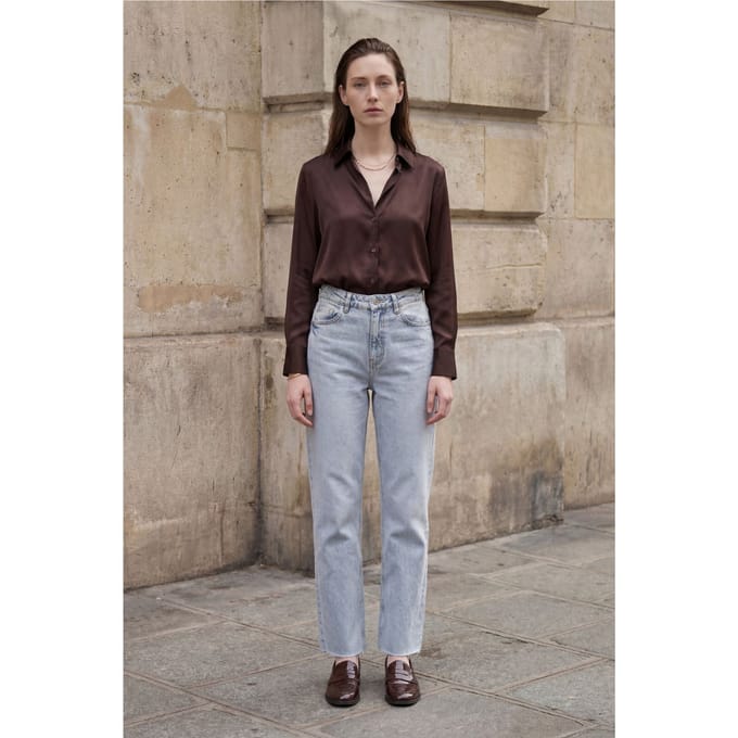 Hoge taille enkel lengte rechte jeansbroek