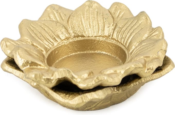 Waxinehouder bloem goud