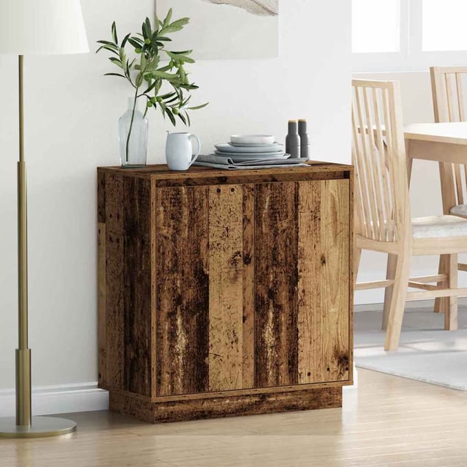 vidaXL - LED - Dressoir - Oud - hout - 71 - x - 34,5 - x - 75 - cm - Bewerkt - hout
