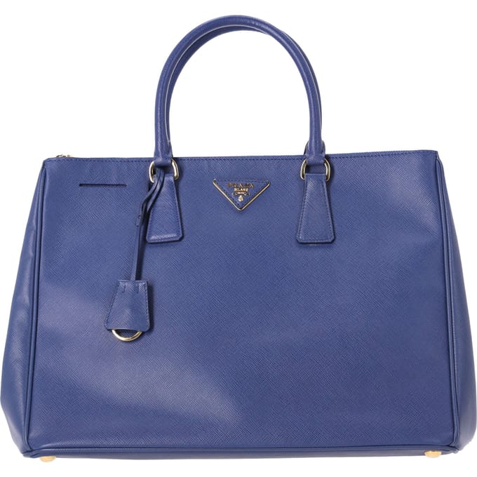 Prada Grote Galleria Handtas in Blauw Saffiano Leer