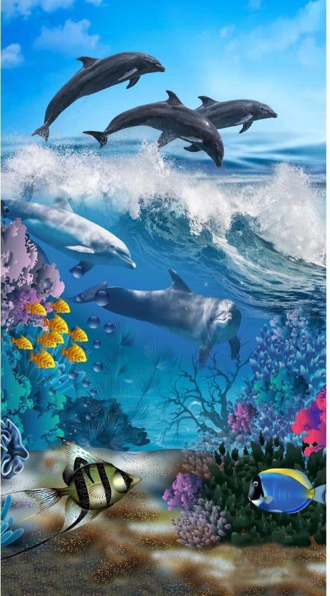 Good Morning Kinderstrandlaken "dolfijnen" - Blauw - (75x150 cm) - Microfiber