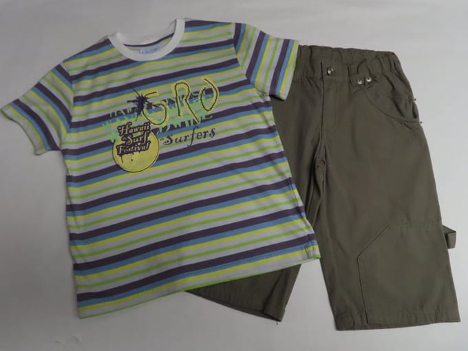 Ensemble - Jongens - Gestreepte tshirt + beige bermuda - 4 jaar 104