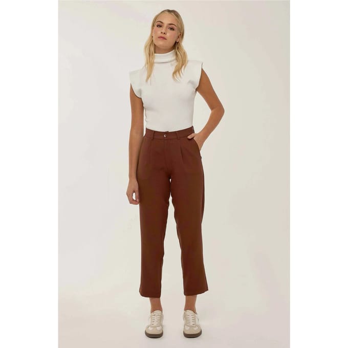 Hoge taille geplooide pijpbroek