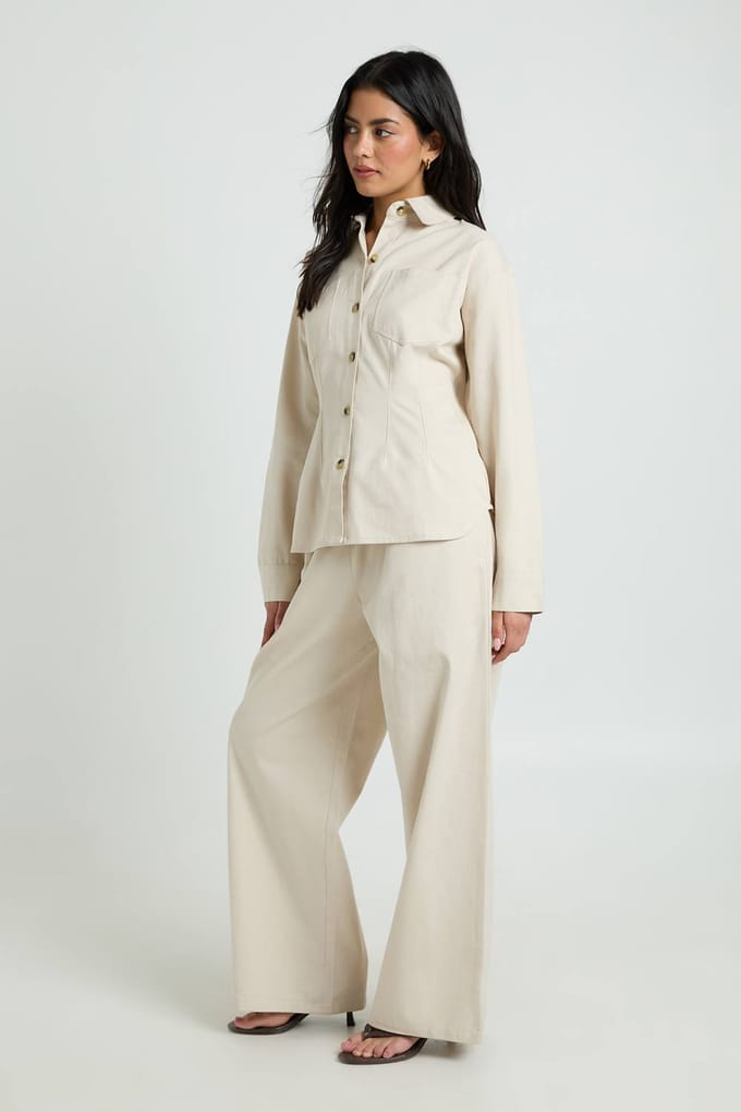boohoo Dames Chambray Shirt Met Trekkoord | Ecru | Maat: 38