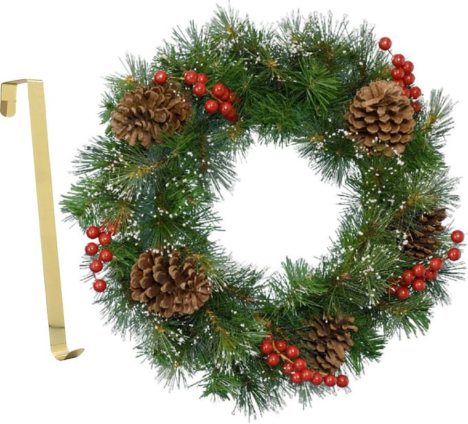 Kerstkrans - gedecoreerd - 50 cm- kunststof - incl. messing deurhanger