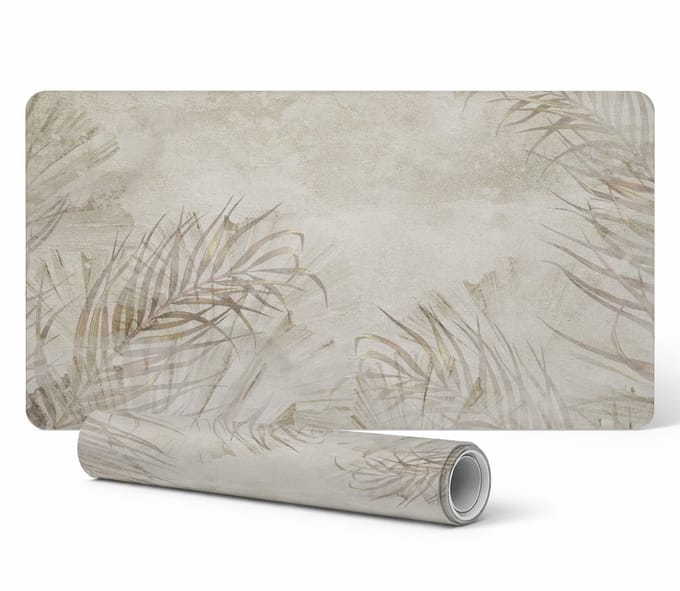 Gaming muismat en toetsenbordmat met delicate bladeren als achtergrond, 90x45 cm