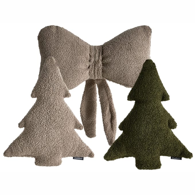 WINTERLAND - Sierkussen set van 3 - Taupe/Donkergroen - Bouclé