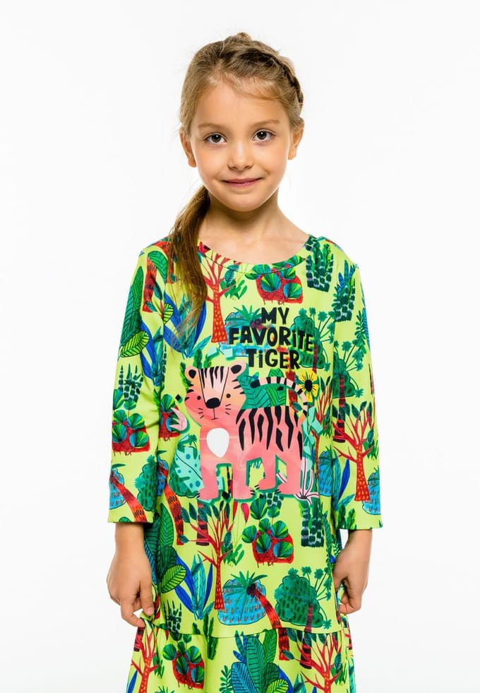 "Cartoon Tiger" Jurk met lange mouwen