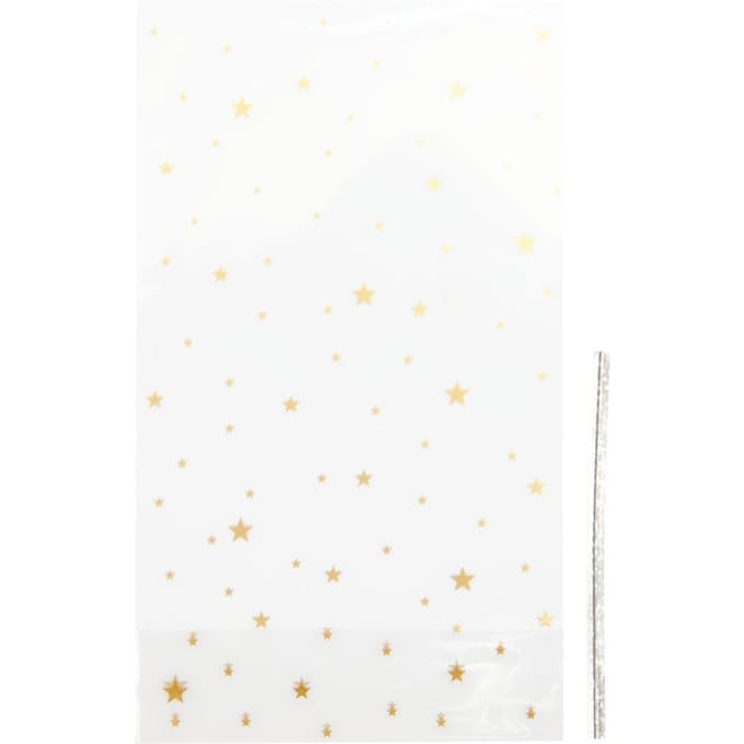 Bodemzak "Gouden sterren" met sluitstrip - 11,2 x 19,2 cm