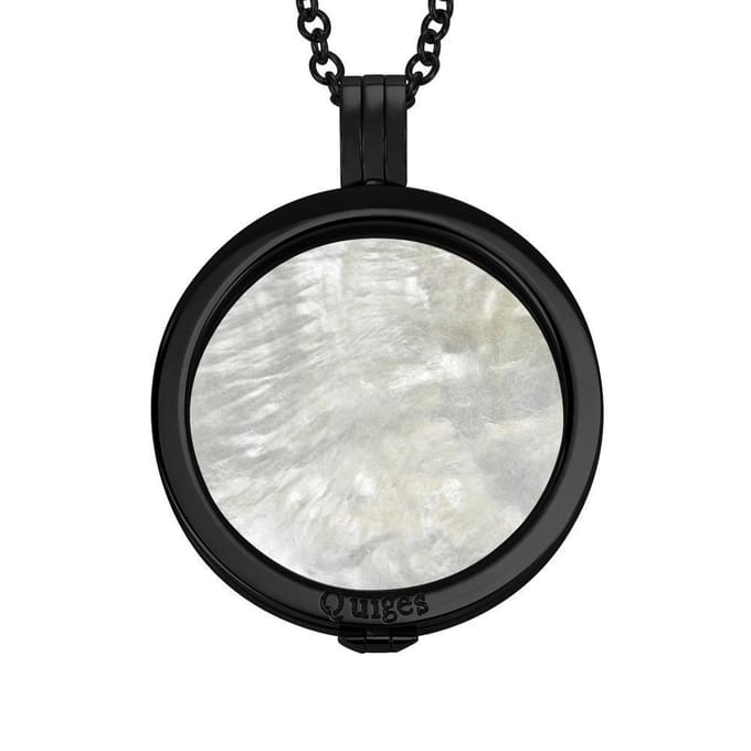 Quiges - Munthouder met Ketting en Munt 33mm Schelp Beige - RVS Zwart - ERHS1005