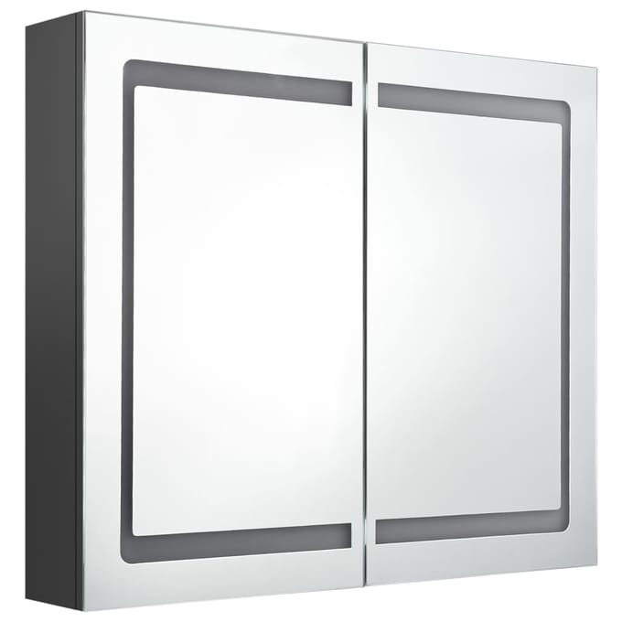 vidaXL - Badkamerkast - met - spiegel - en - LED - 80x12x68 - cm - grijs