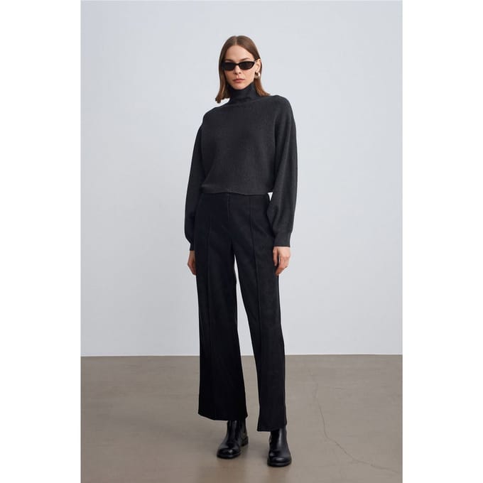 Dames Hoge Taille Wijdvallende Neplederen Broek
