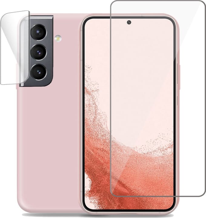 Hoesje geschikt voor Samsung S22 Plus + Screenprotector + Camera Cover - Tempered Glass - Liquid Back Case Cover Rose