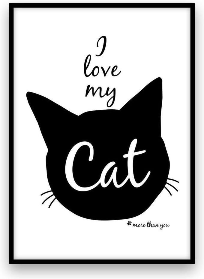 Poster: I love my cat - A4 - Zwart-wit