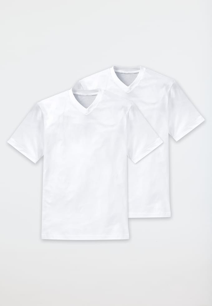 Shirt met korte mouwen, jersey, set van 2, v-hals, wit - American t-shirt M