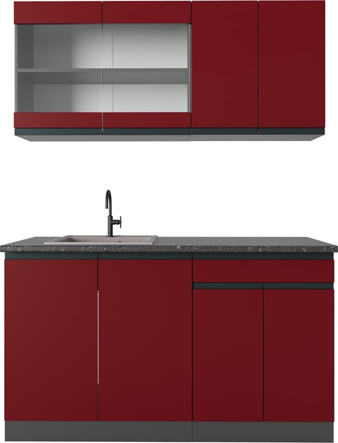 Vicco R-Line Eenpersoonskeuken – 140 cm J-vorm Rood/antraciet