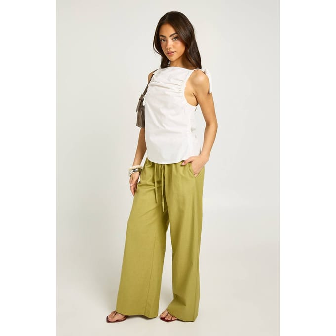 boohoo Dames Poplin Top Met Strikschouders | Wit | Maat: 38
