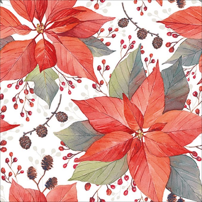 Lunch Servetten Poinsettia And Berries - Ambiente - 33x33 cm