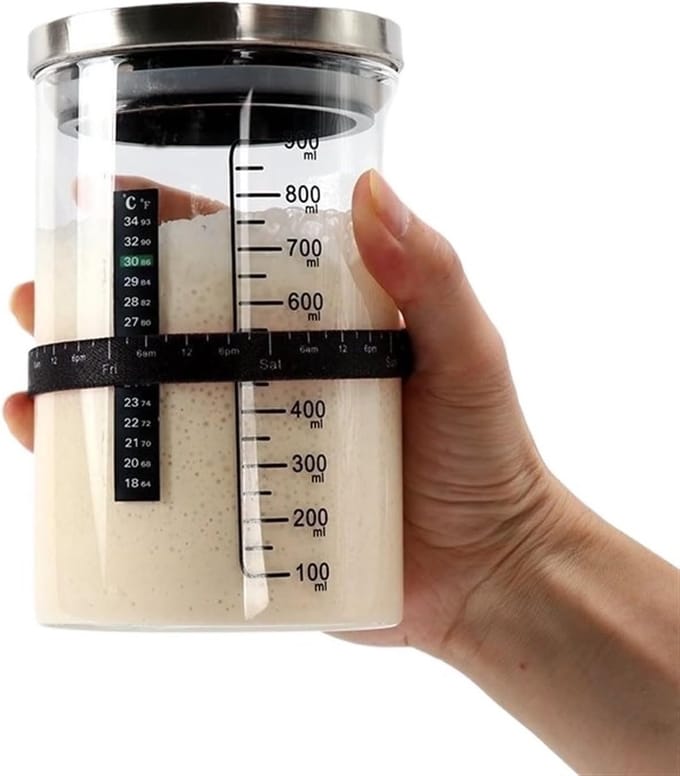 Zuurdesem Starter Pot - Bakgerei Set - Brood Bakken - Brede Opening - 900 Ml - Transparant
