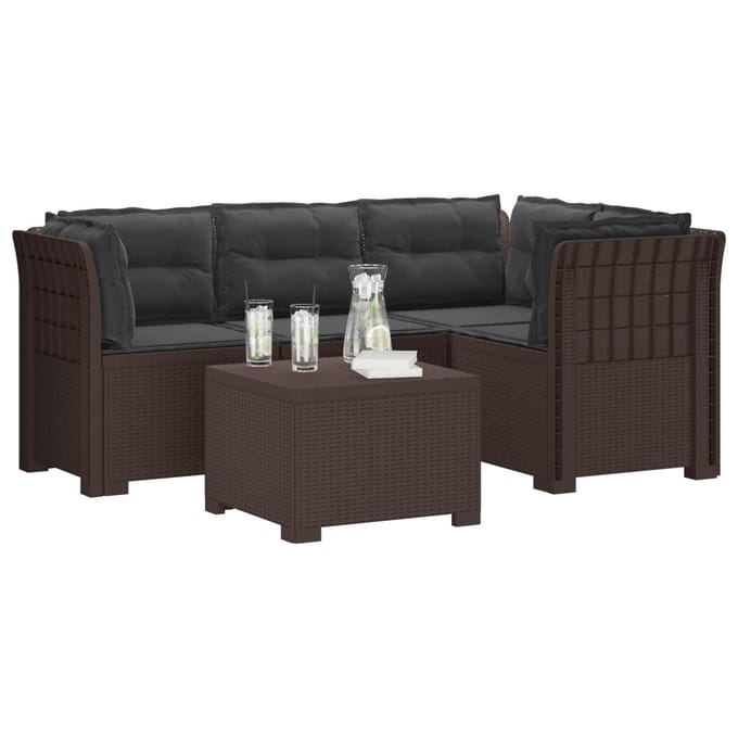 vidaXL - 4-Zitter - Tuin - Sofa - met - Kussens - Rattan - Look - PP - Bruin