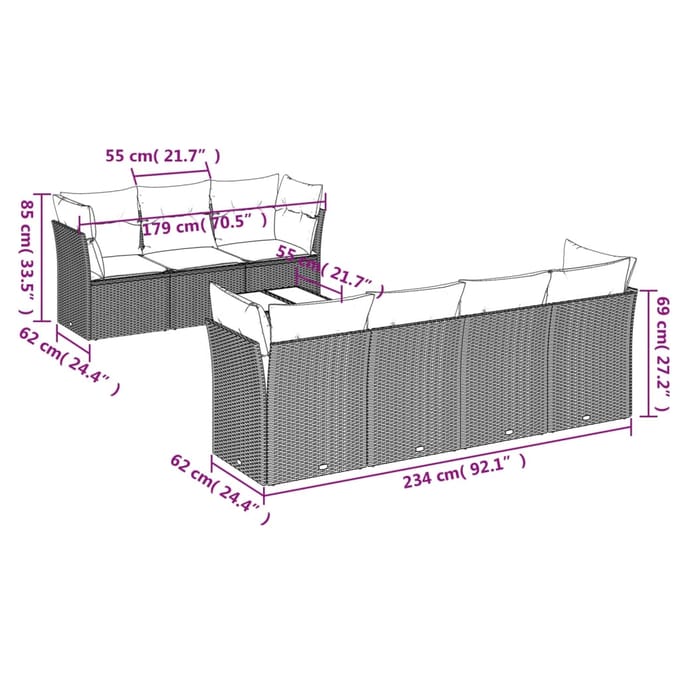 vidaXL - 8-delige - Loungeset - met - kussens - poly - rattan - zwart