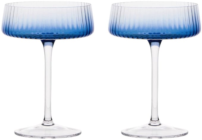 Anton Studio Designs Set van 2 imperiumblauwe champagne coupeglazen