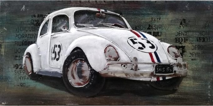 Schilderij - Metaal 3D Car - Herby auto - Kever - 80 x 40 cm