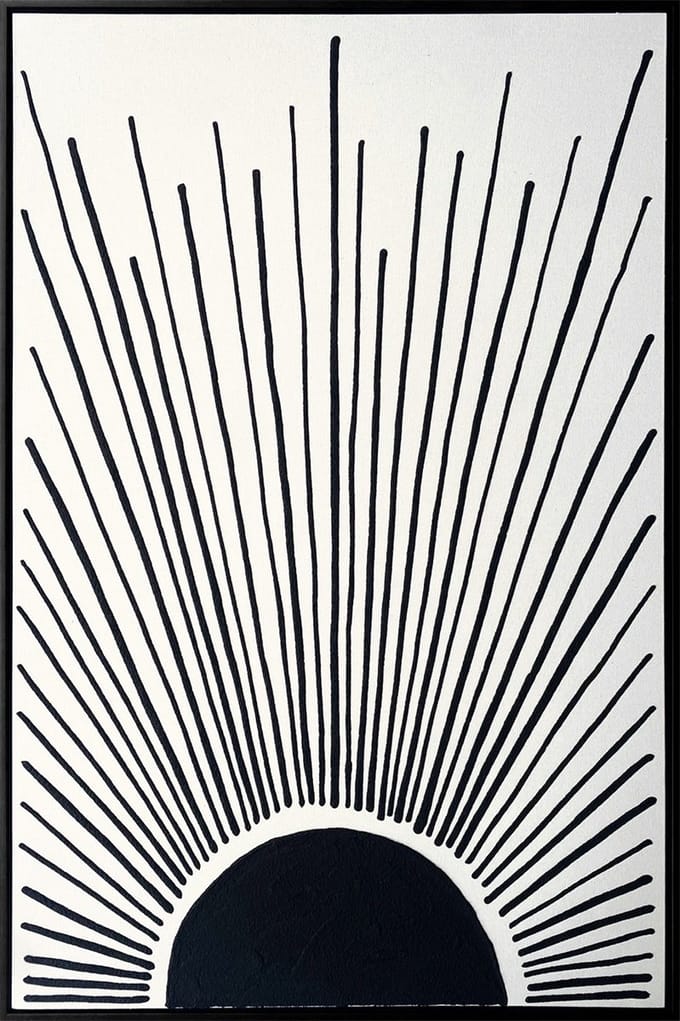 Schilderij zon lijntekening zwart/wit 80x120cm