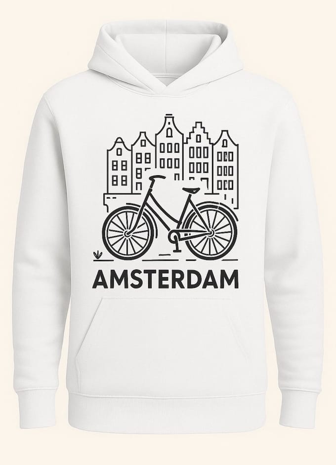 Hoodie Fiets Amsterdam - Wit - M
