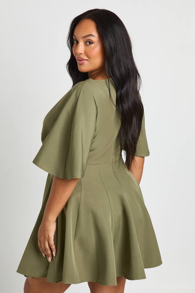 boohoo Dames Plus geplooide rok skaterjurk | Kaki | Maat: 52