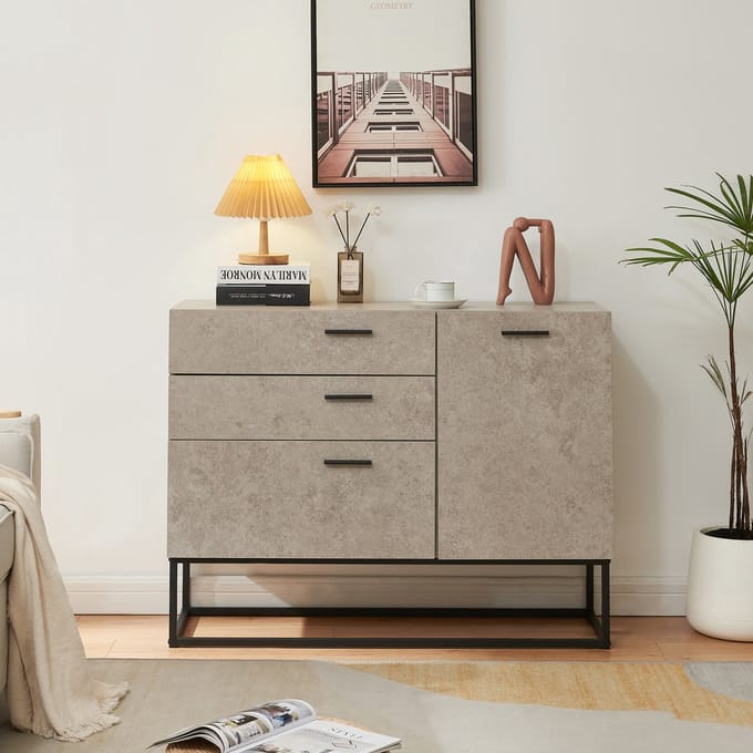 Sideboard Lavangen commode 75x100x35 cm betonkleurig licht en zwart [en.casa]