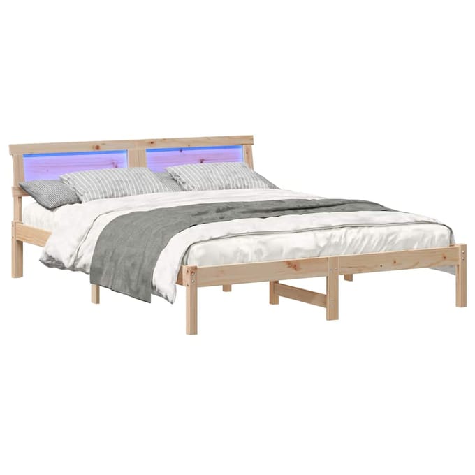 vidaXL - Bedframe - met - hoofdeinde - Bruin - 150 - x - 200 - cm - Massief - grenenhout