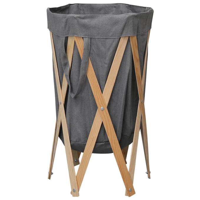 vidaXL - Wasmand - inklapbaar - hout - en - stof - grijs