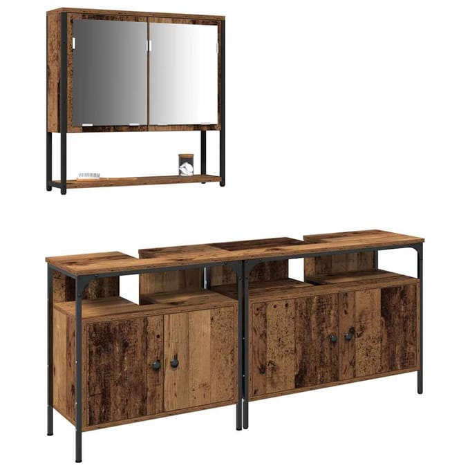 vidaXL - Badkamermeubel - Set - 3 - st - Bruin - Bewerkt - hout