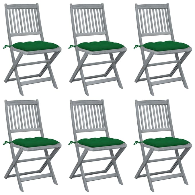 vidaXL - Opklapbare - stoelen - (6 - stuks) - met - kussens, - gemaakt - van - massief - acaciahout