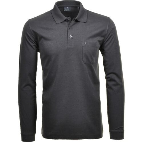Ragman Softknit Polo Longsleeve Uni Breast Pocket Antraciet / male